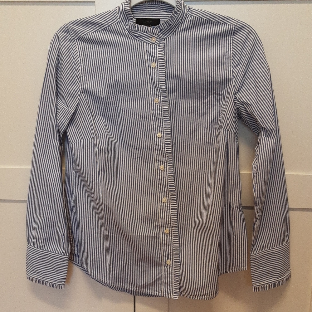 Jcrew stripped button up shirt with ruffles